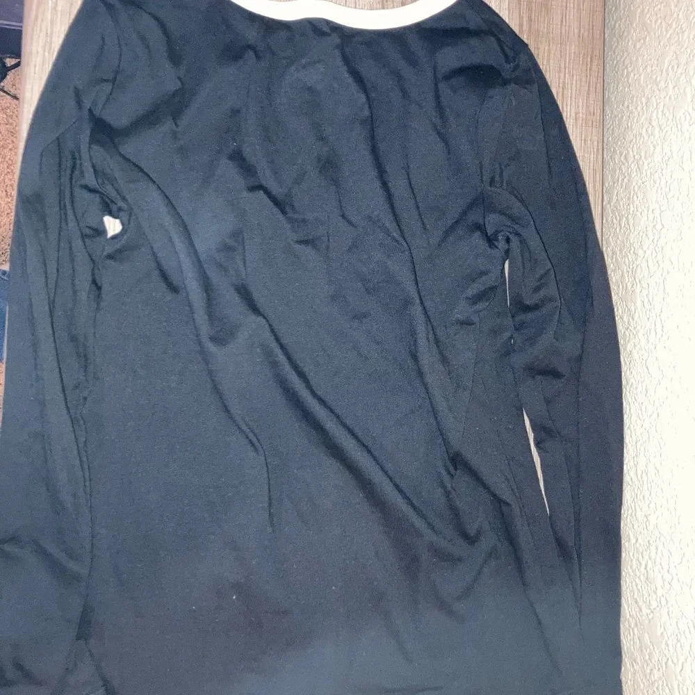Justice Black Long Sleeve T Shirt Top 10 Cotton Blend White Trim and Logo GUC